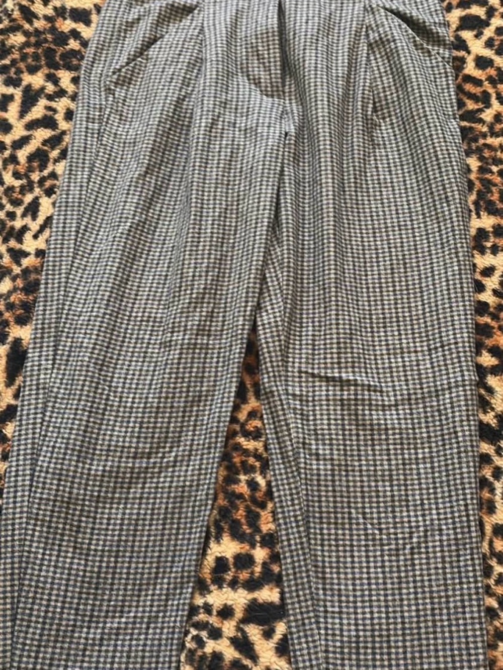 Aritzia Gray and Black Micro Houndstooth High-Waist Trousers